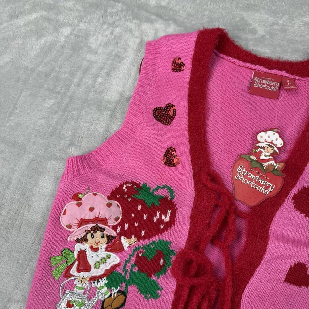 NWT Strawberry Shortcake Knit Vest Pink Y2K Heart Valentine Girlhood Wmns Size S - Picture 9 of 9